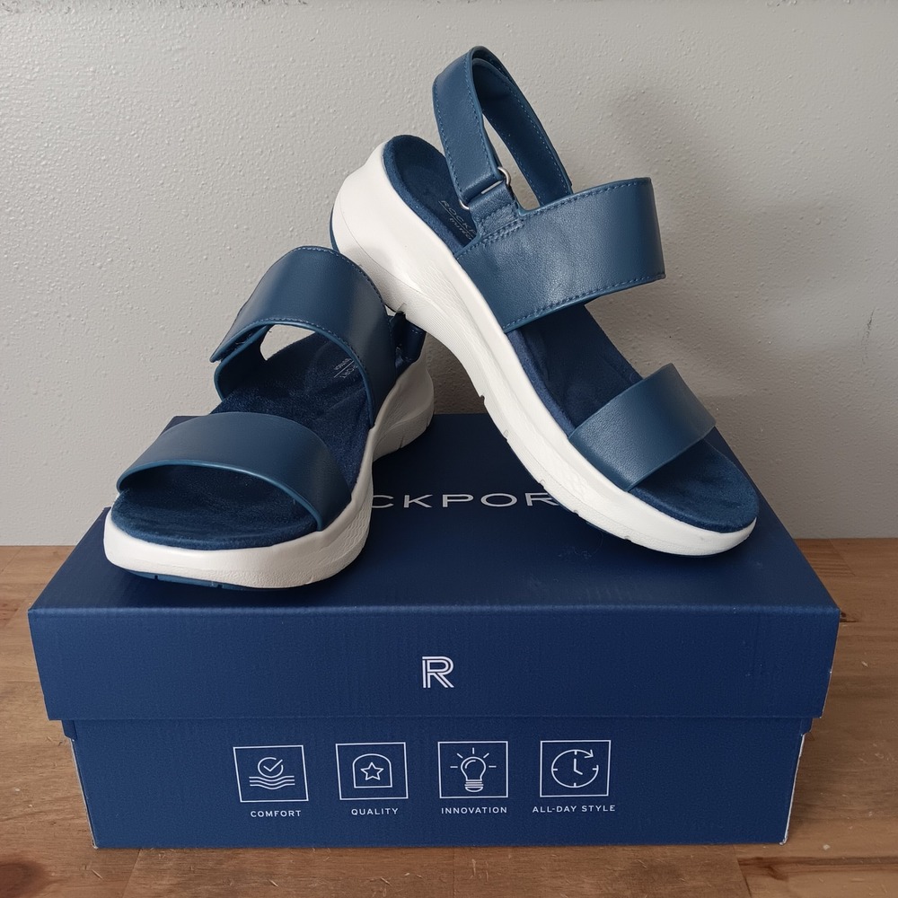 Rockport QWERA Sandals Women 5.5 M Blue New Leather activSOLE Strappy Slingback